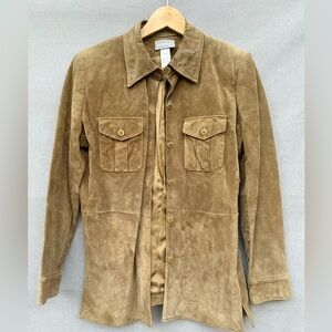 Liz Claiborne Medium Suede Button-Up Overshirt Jacket in Camel